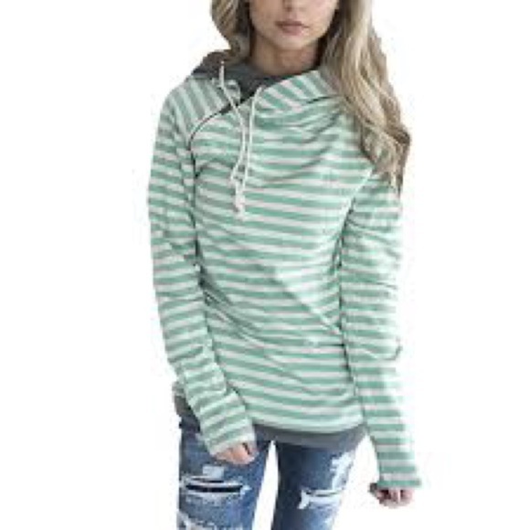 & Asymmetrical Zipper Double Hooded Sweatshirt - Picture 2 of 14